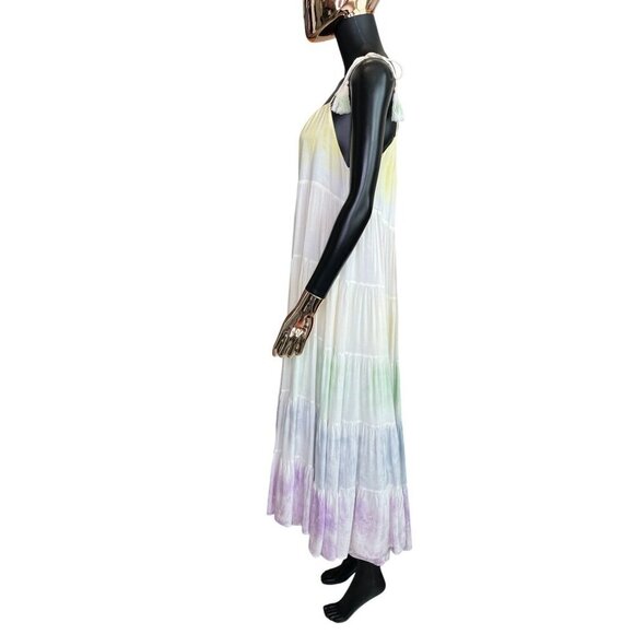 Storia Pastel Tie-Dye Maxi Dress NWT Medium | Tiered Flowy Adjustable Straps - Picture 6 of 13